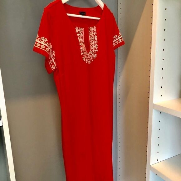 Talbots orange dress with white embroidery. Medium - Picture 1 of 2